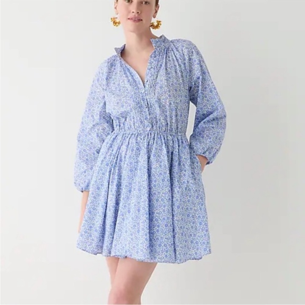 J. Crew Light Blue Floral Long Sleeve Mini Dress